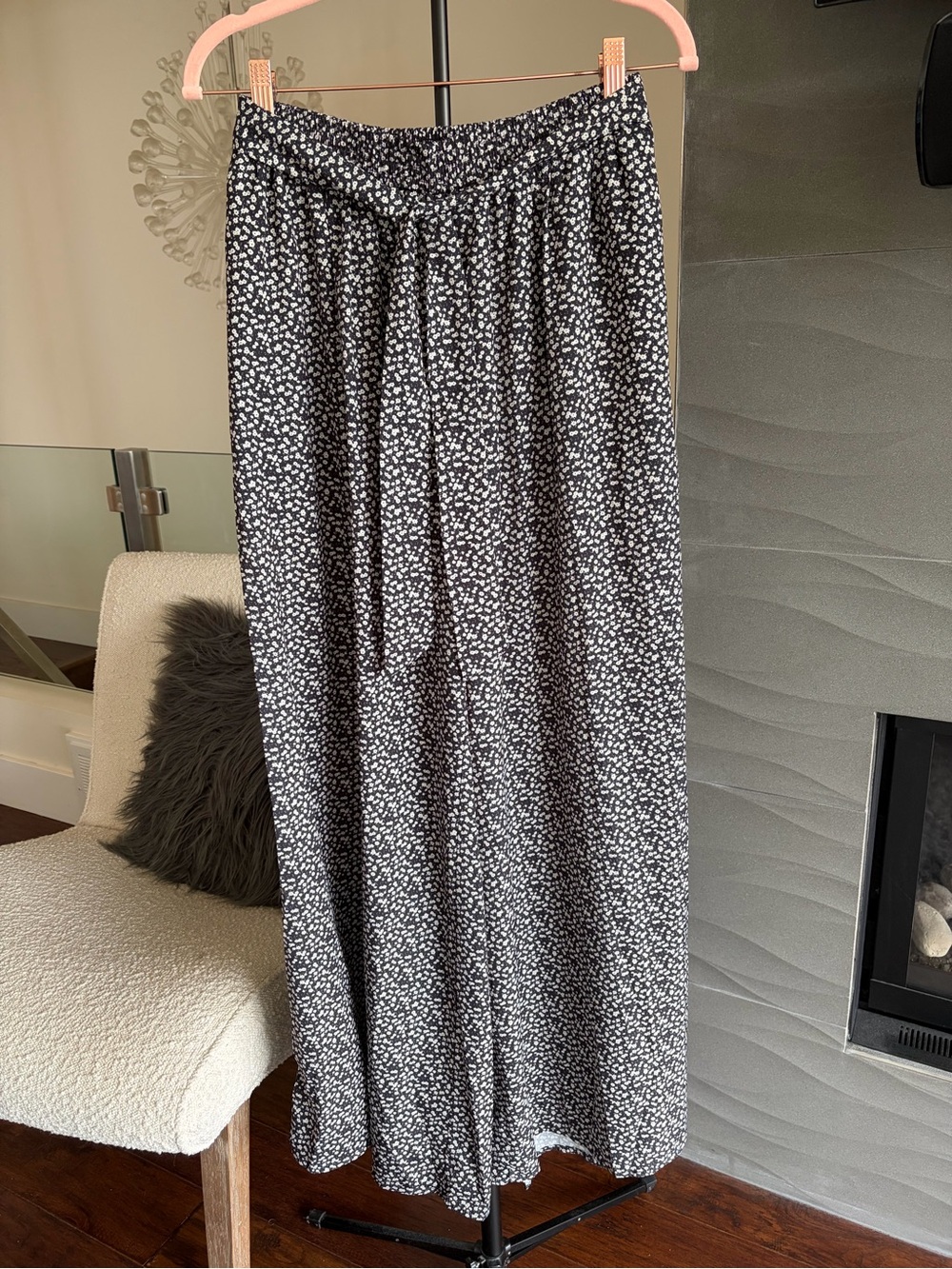 Vanilla Bay Black and White Wide Leg Palazzo Pants with Tie Waist